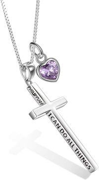 wholesale Sterling Silver Cross Necklace Philippians 4 13 I Can Do All Things Inspirational Gift-silver-06 June