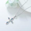 wholesale 925 Sterling Silver Blue Opal & Moonstone Cross Pendant Necklaces for Women and Girls s 45cm Chain Length (Blue)-0-5