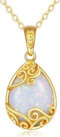 wholesale 14K Gold White Opal Teardrop Filigree Pendant Necklace (16-18)-0-0