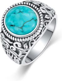 wholesale 925 Sterling Silver Men's Turquoise Rings Wholesale With Intricate Scroll Design-Turquoise