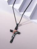wholesale 925 Sterling Silver Rose and Vine Design Cross Pendant Necklace  for Women-0-3