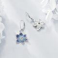 wholesale 925 Sterling Silver Blue Flower Drop Earrings with Leverback Hooks for Women's Holiday Gifts-0-2