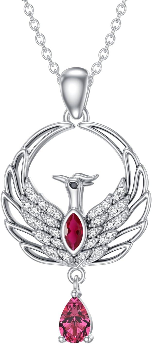 Metal Synthetic Stone Phoenix Necklace Nirvana Rebirth Pendant Gift for Women-July