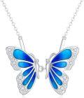 wholesale 925 Sterling Silver Blue Opal Butterfly Pendant Necklace for Women-0-0