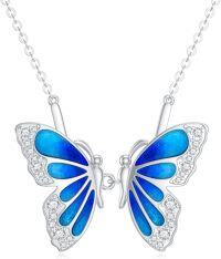 wholesale 925 Sterling Silver Blue Opal Butterfly Pendant Necklace for Women-6