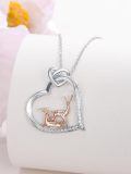 wholesale 925 Sterling Silver Heart Deer Pendant Necklace Cubic Zirconia Rose Gold Accent Women Jewelry-0-2