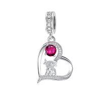 wholesale 925 Sterling Silver Blue Sapphire Moon Heart Cow Charm Pendant-07-July