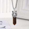 wholesale 925 Sterling Silver Brown Tigers Eye Stone Wolf Head Pendant Necklaces for Men & Women-0-4