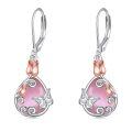 wholesale 925 Sterling Silver Butterfly Tulip Blue Lapis Two Tone Drop Earrings-0-4