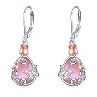wholesale 925 Sterling Silver Blue Lapis Lazuli Butterfly Tulip Drop Earrings-13-Pink Opal Butterfly Earrings