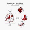 wholesale 925 Sterling Silver Heart-Shaped Garnet and Cardinal Bird Pendant Necklace - Valentine's Day Gifts for Her-0-4