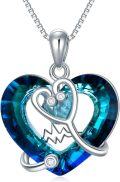 wholesale 925 Sterling Silver Blue Crystal Heart Nurse Pendant Necklace for Women-0-0
