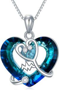 wholesale 925 Sterling Silver Blue Crystal Heart Nurse Pendant Necklace for Women-Stethoscope