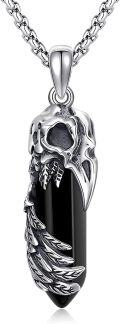 wholesale 925 Sterling Silver Gothic Raven Phoenix Amulet with Black Onyx Stone and Feather Design Pendant Necklace  for Men Women Gifts-0-0
