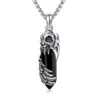 wholesale 925 Sterling Silver Gothic Raven Phoenix Amulet with Black Onyx Stone and Feather Design Pendant Necklace  for Men Women Gifts-Black Raven