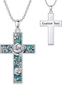 wholesale  Sterling Silver Turquoise Cross Necklace with Birth Flower Pendant -August
