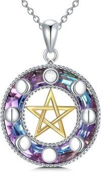 wholesale 925 Sterling Silver Rainbow Crystal Star Pendant Necklace for Women Gifts-Pentagram