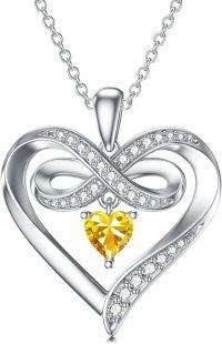 wholesale 925 Sterling Silver Birthstone Infinity Heart Necklace 20 Women s Jewelry Gift-11-Nov-Created Citrine