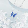 wholesale 925 Sterling Silver Blue Abalone Shell Butterfly Pendant Necklace for Women Girls Gifts Jewelry (45cm)-0-2