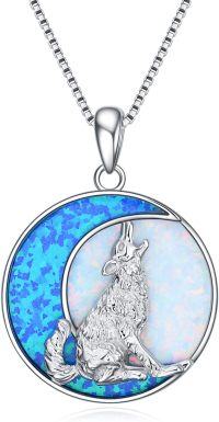 wholesale TOUPOP Wolf Necklace Sterling Silver Wolf Jewelry Opal Moon Pendant Necklace -undefined
