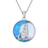 TOUPOP Sterling Silver Opal Wolf Moon Pendant Necklace-undefined