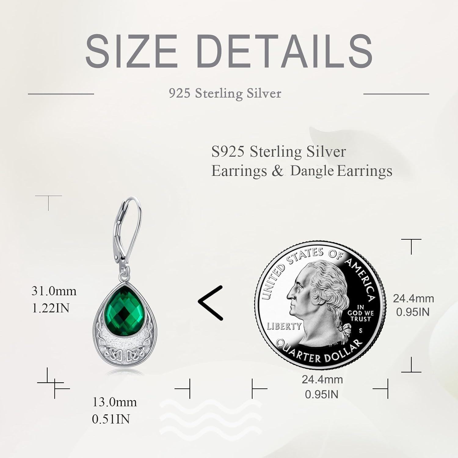 Sterling Silver Emerald Teardrop Celtic Knot Dangle Earrings Irish Jewelry-0-5