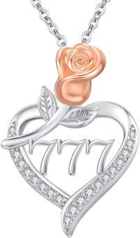 wholesale 925 Sterling Silver Heart with Rose and Angel Number Pendant Necklace-Angel Number 777