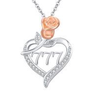 wholesale 925 Sterling Silver Heart with Rose and Angel Number Pendant Necklace-Angel Number 777