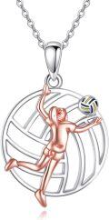 wholesale 925 Sterling Silver She Believed She Could So She Did Inspirational Volleyball Necklace Gift for Women Men Players Team, 22mm Pendant, 18 Chain-0-0