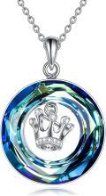 wholesale TOUPOP Crown Necklace Princess Queen Pendant Necklace For Women With Blue Circle Crystal 925 Silver Crown Christmas Birthday Mother's Day Gift For Mom Friends Jewelry Gifts For Women Her Wife -0-0