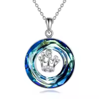TOUPOP 925 Silver Blue Crystal Crown Necklace For Women-undefined