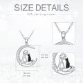 wholesale 925 Sterling Silver Moon & Girl with Black Cat Pendant Necklace for Women-0-4