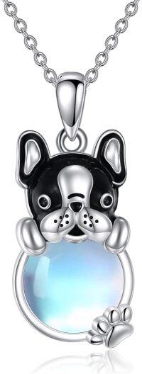 wholesale 925 Sterling Silver Blue Moonstone French Bulldog Pendant Necklace for Women Girls  43cm Chain Length-Puppy Necklace