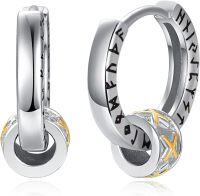 wholesale 925 Sterling Silver Small Hoop Earrings for Men Women Hypoallergenic Huggie Earrings with Rune Design-15-RUNE BEAD HOOP
