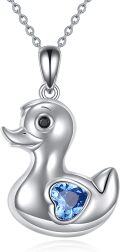 wholesale 925 Sterling Silver Duck Blue Crystal Pendant Necklace Cute Animal Charm Gifts for Women Girls-0-0