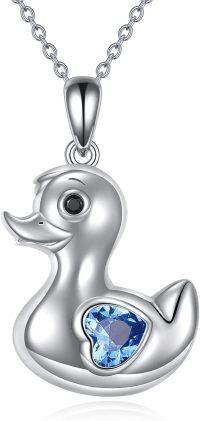 wholesale 925 Sterling Silver Duck Blue Crystal Pendant Necklace Cute Animal Charm Gifts for Women Girls-duck