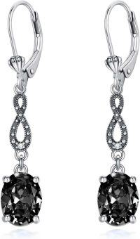 wholesale 925 Sterling Silver Birthstone Crystal Infinity Love Leverback Earrings Mother s Day Gift-Black
