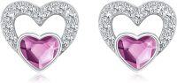 wholesale 925 Sterling Silver CZ Heart Stud Earrings Birthstone Jewelry Gifts-July
