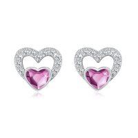 wholesale 925 Sterling Silver Pink Heart Earrings-July