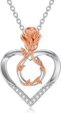 wholesale 925 Sterling Silver Lab-Grown Cubic Zirconia Rose Heart Pendant Necklaces for Women - Anniversary/Birthday/Mother's Day Gift Ideas-0-0