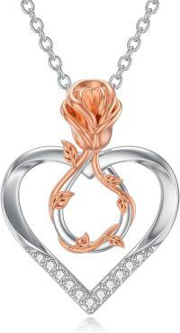 wholesale 925 Sterling Silver Lab-Grown Cubic Zirconia Rose Heart Pendant Necklaces for Women - Anniversary/Birthday/Mother's Day Gift Ideas-C-Heart Rose Diamond