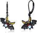 wholesale 925 Sterling Silver Black Bat Drop Earrings with Moonstone and Crystal Accents - Gothic Halloween s for Women & Girls-0-0