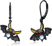 wholesale 925 Sterling Silver Black Bat Drop Earrings with Moonstone and Crystal Accents - Gothic Halloween s for Women & Girls-Bat