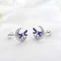 wholesale 925 Sterling Silver Purple Dragonfly Moon Stud Earrings - Irish  for Women-0-1