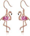 wholesale 925 Sterling Silver Plating Rose Gold Flamingo Crystal Drop Earrings - Gifts for Her-0-0