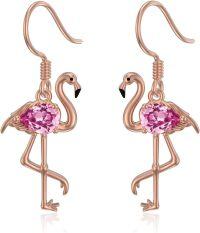 wholesale 925 Sterling Silver Plating Rose Gold Flamingo Crystal Drop Earrings - Gifts for Her-Flamingo