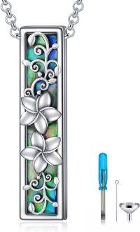wholesale 925 Sterling Silver Abalone Shell Flower Pendant Urn Keepsake Memorial Ashes Holder Necklace with Funnel and Cleaning Brush Set for Adults (Plumeria)-Plumeria
