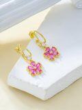 wholesale Gold 925 Sterling Silver Pink CZ Flower Stud Earrings - Trendy Jewelry for Women's Anniversaries & Birthdays-0-2