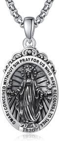 wholesale 925 Sterling Silver Virgin Mary Medal Necklace with 6 mm Box Chain - Religious Prayer  for Women and Men-0-0