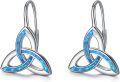 wholesale 925 Sterling Silver Blue Opal Triquetra Drop Earrings with Celtic Design-0-0